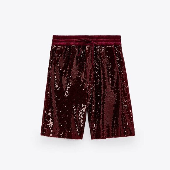 NWT Zara burgundy sequin high waist Bermuda shorts, M - Picture 2 of 6